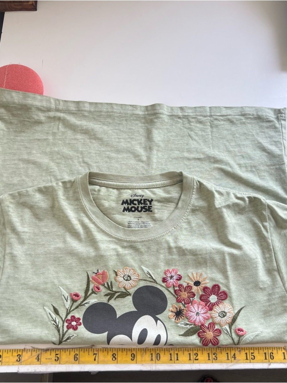 Disney Mickey Mouse Logo Flower Embroidered Tee Sage Green Size S NWT - Picture 11 of 12